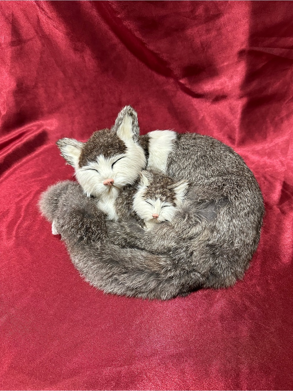 Faux Fur Sleeping Cat Duo Plush - Gray